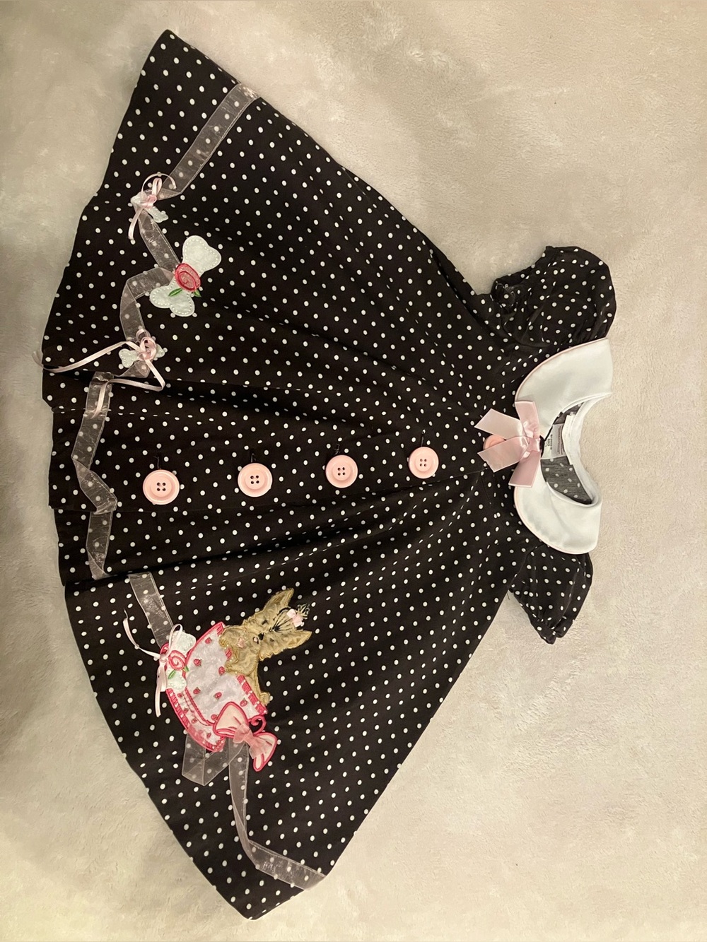 Bonnie Baby Brown Polka Dot Dress with Pink Buttons and White Collar